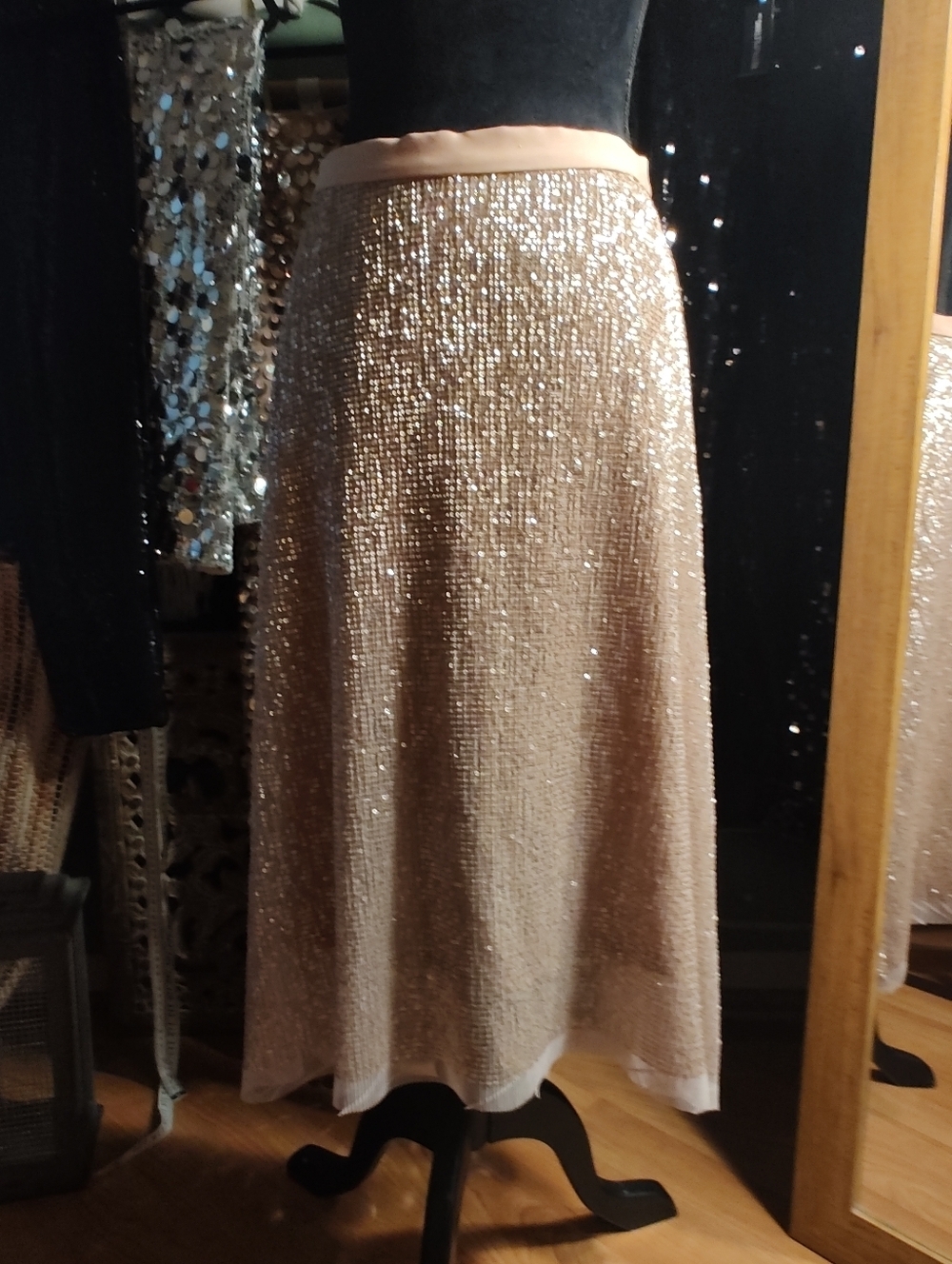 Anthropologie Champagne Sequin Maxi Skirt Size 8